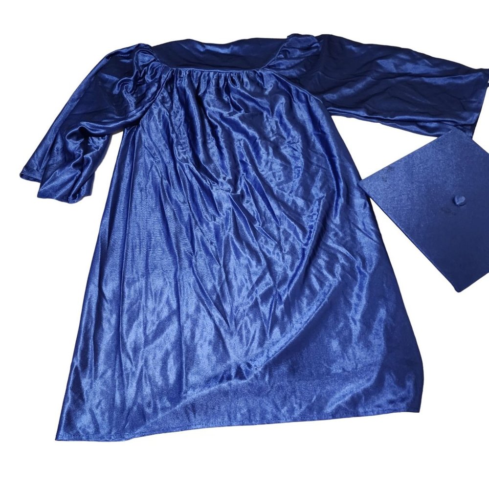 Graduation Cap Gown Set: Blue Matte youth 100% polyester Zipper